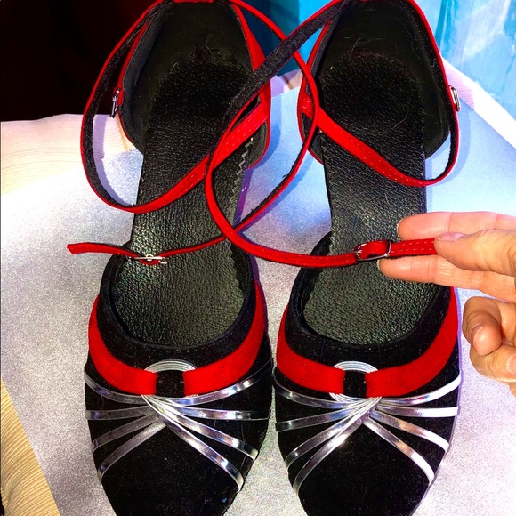 Red & Black Heels w/ Silver Toe (salsa dance) - Picture 2 of 8